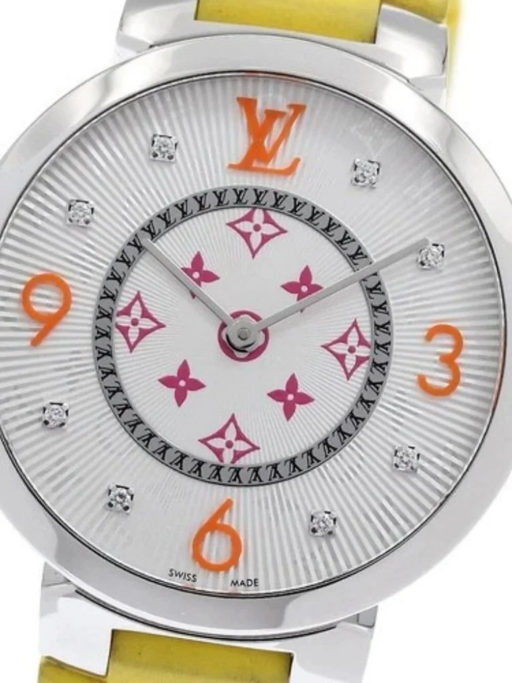 LOUIS VUITTON Tambour monogram QA147 fuchsia & orange Quartz Ladies Watch_967826